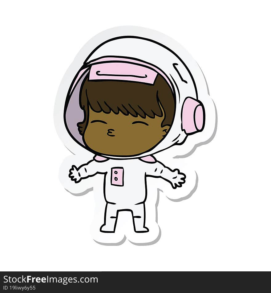 sticker of a cartoon curious astronaut