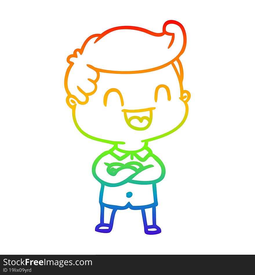 rainbow gradient line drawing of a cartoon happy man