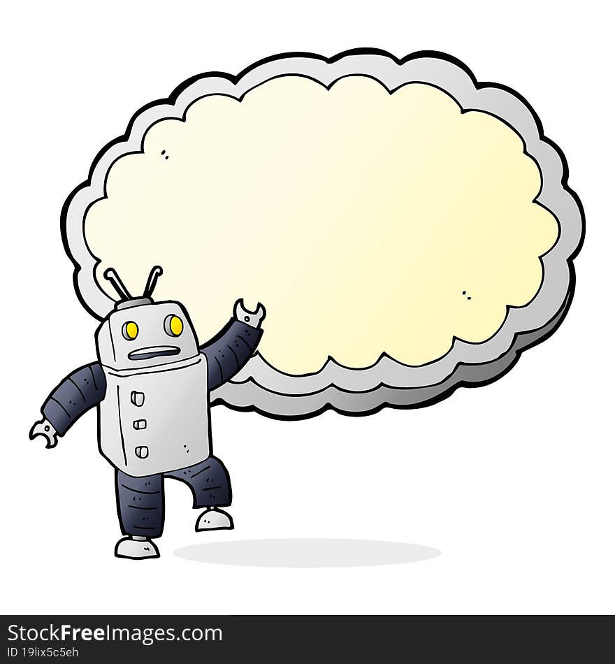 Cartoon Robot With Space For Text Cloud