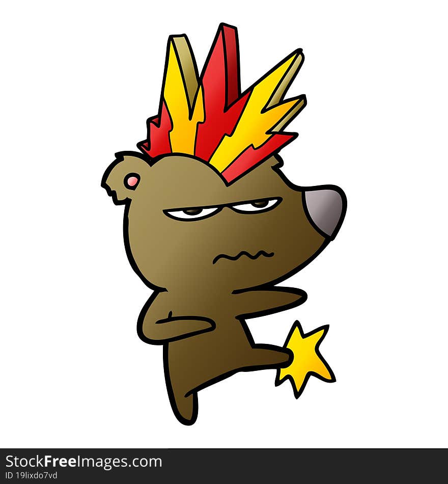 angry punk bear cartoon kicking. angry punk bear cartoon kicking