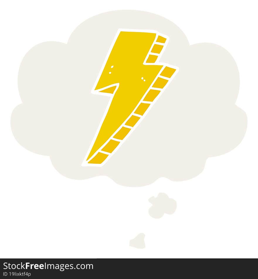 Cartoon Lightning Bolt And Thought Bubble In Retro Style