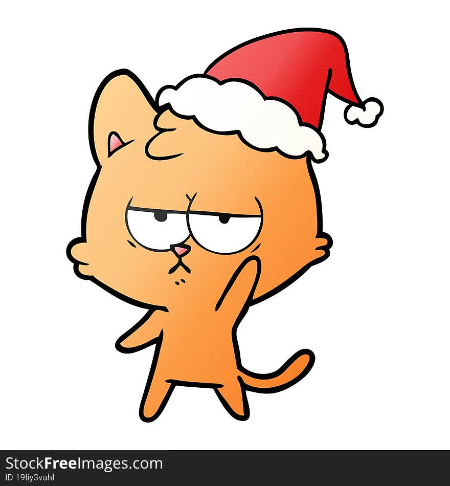 bored gradient cartoon of a cat wearing santa hat