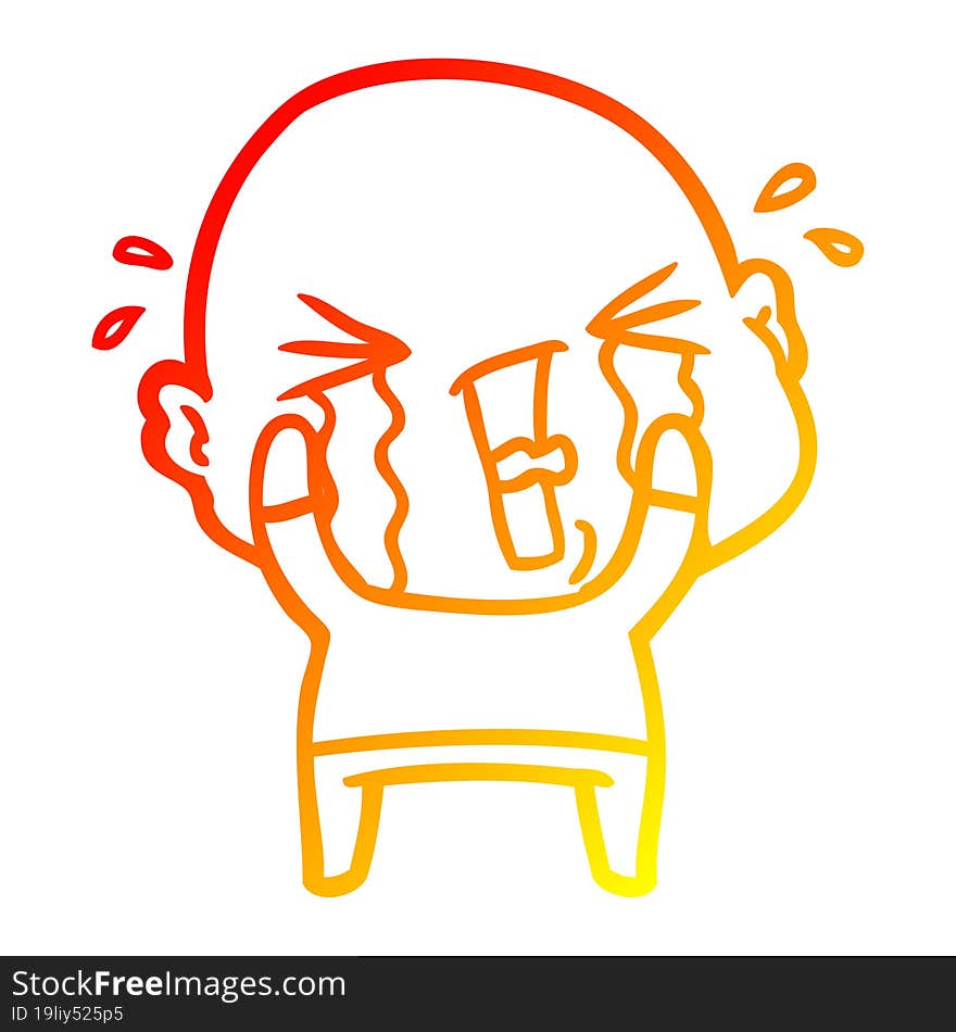 warm gradient line drawing cartoon crying bald man