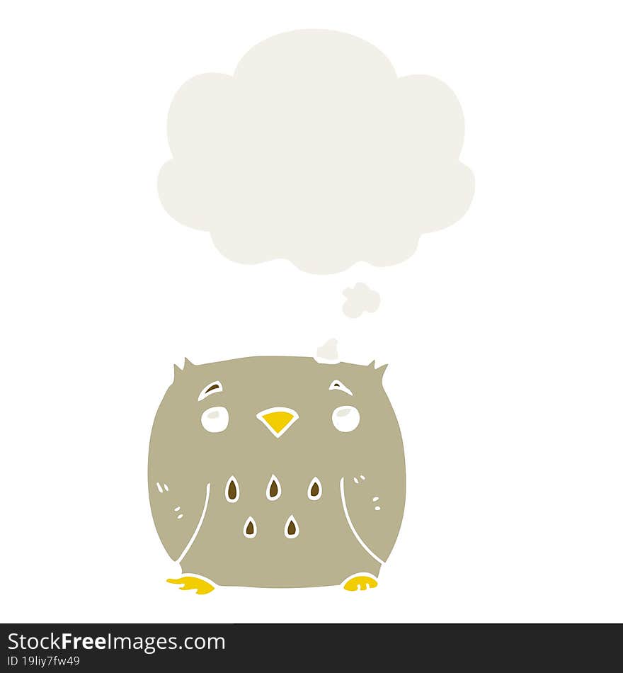 cartoon owl and thought bubble in retro style