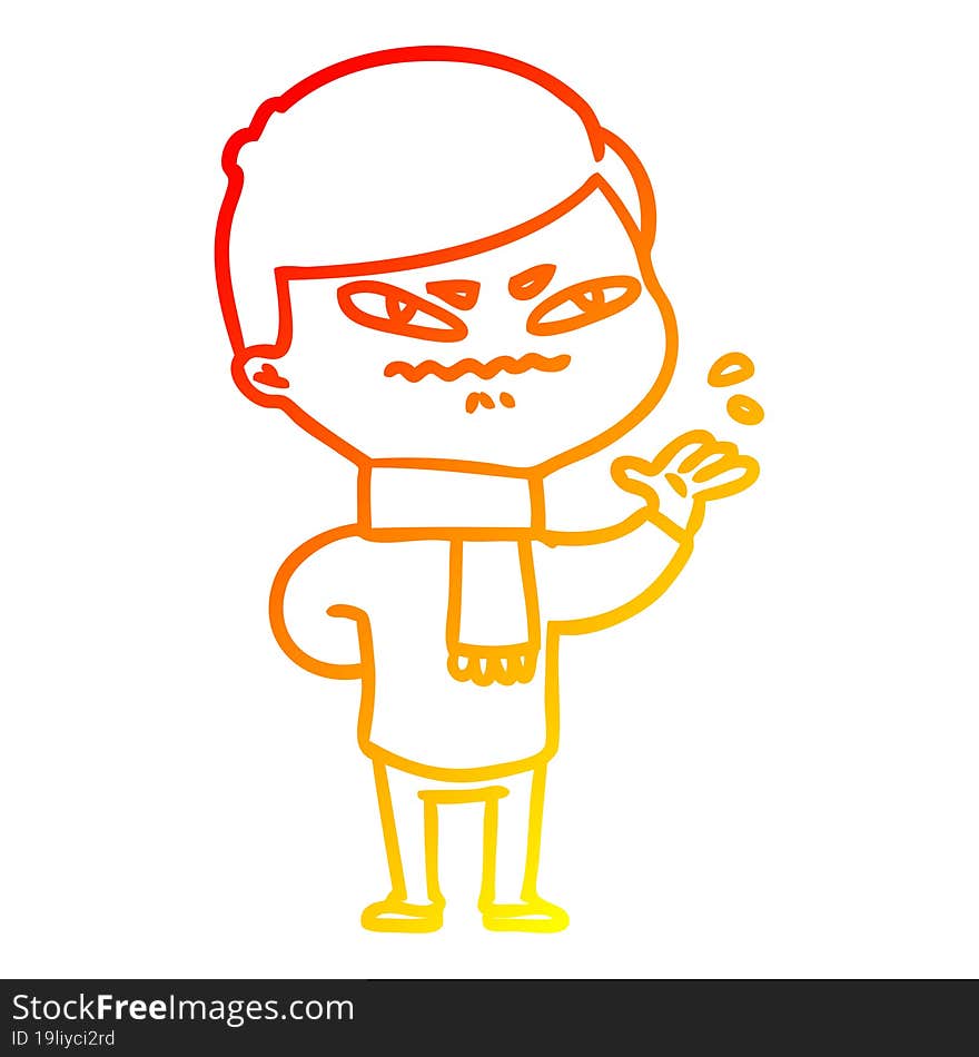 warm gradient line drawing of a cartoon angry man