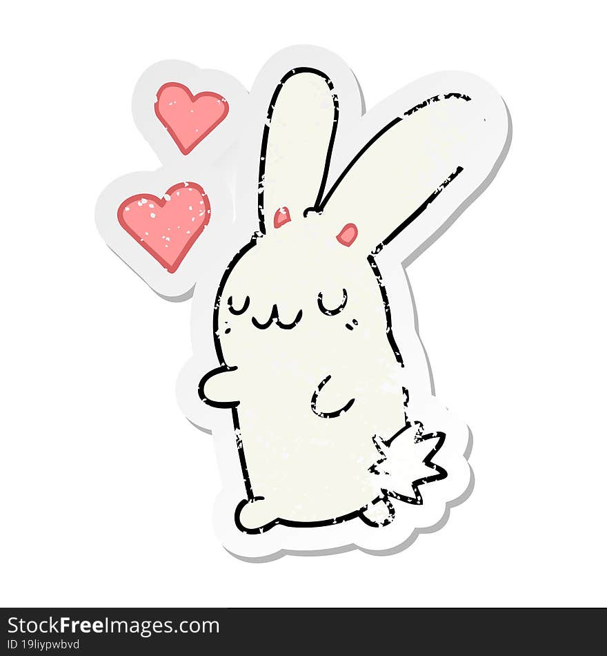 Distressed Sticker Of A Cartoon Rabbit In Love