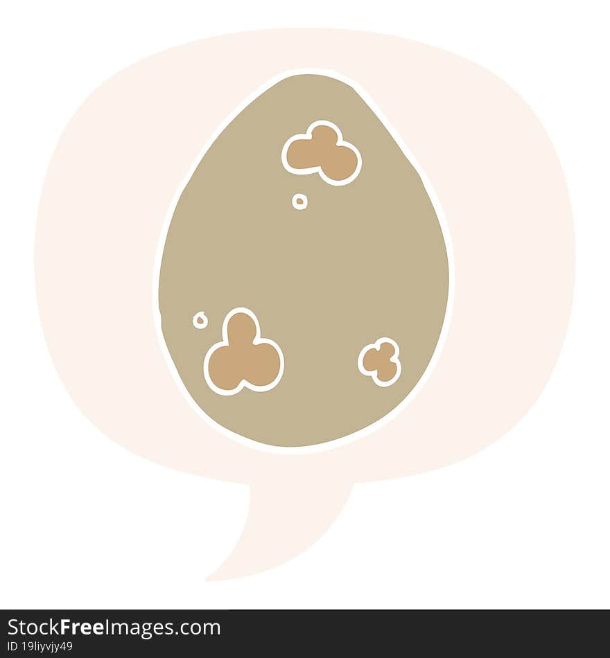 cartoon egg and speech bubble in retro style