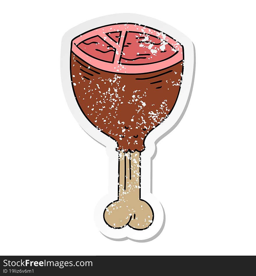 Distressed Sticker Of A Quirky Hand Drawn Cartoon Meat Bone