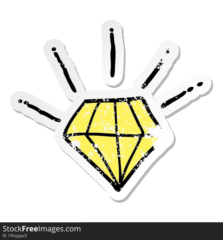 distressed sticker of a cartoon tattoo diamond