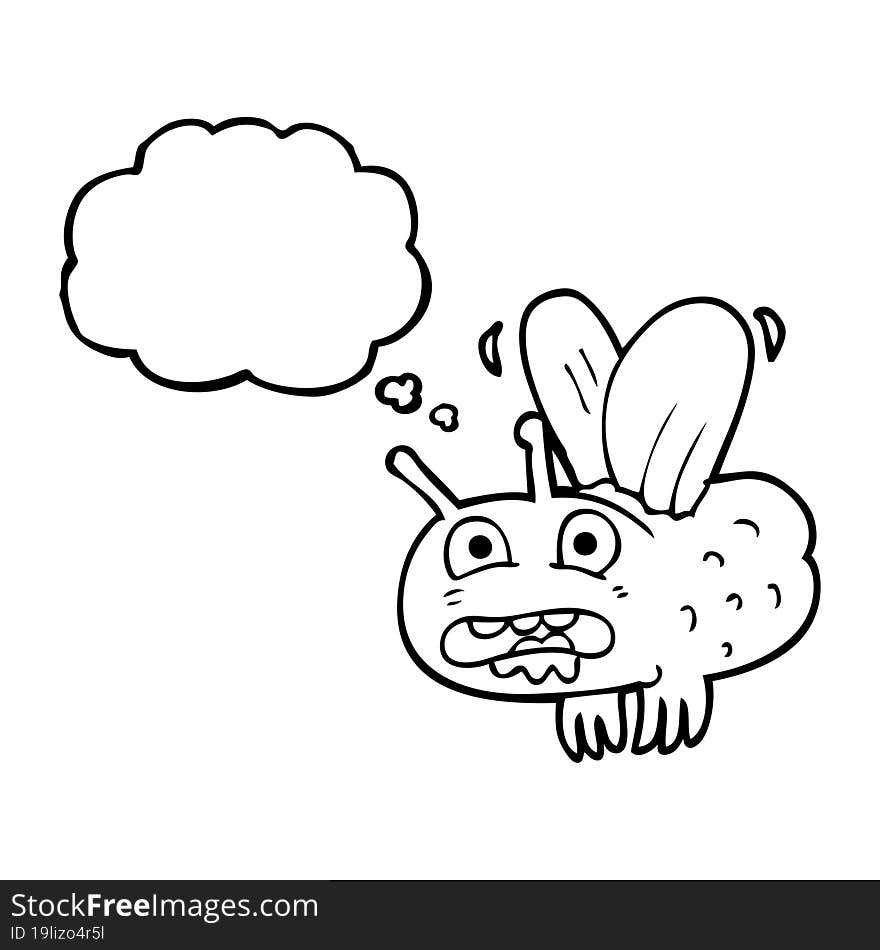 freehand drawn thought bubble cartoon fly