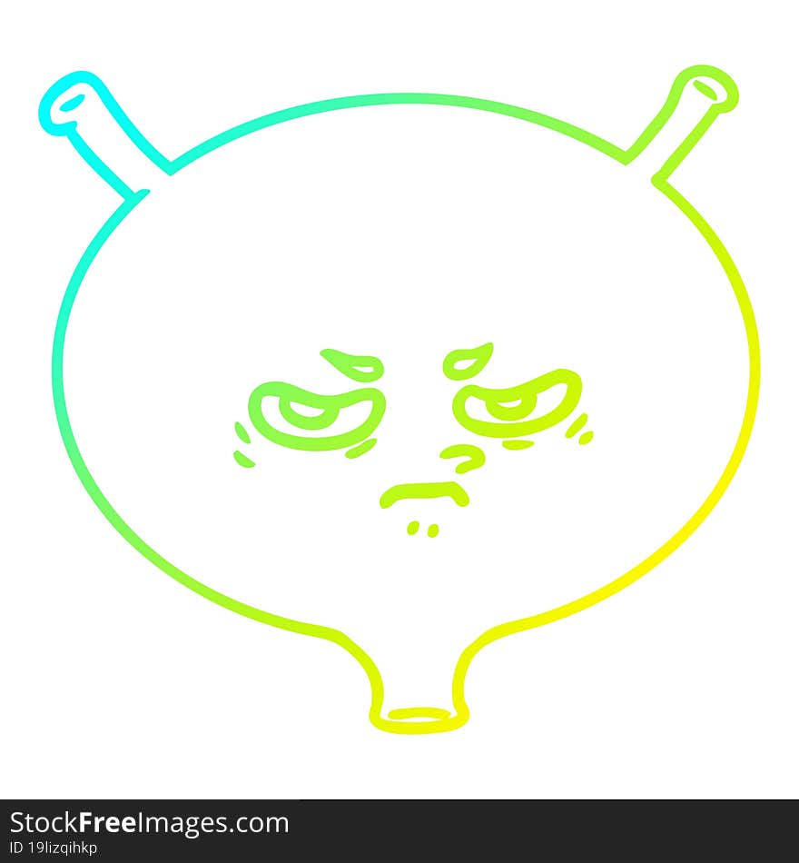 cold gradient line drawing of a cartoon angry bladder