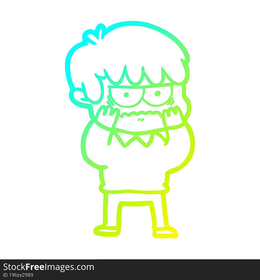 cold gradient line drawing annoyed cartoon boy