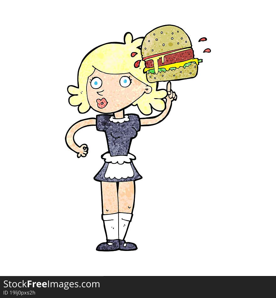 cartoon waitress with burger