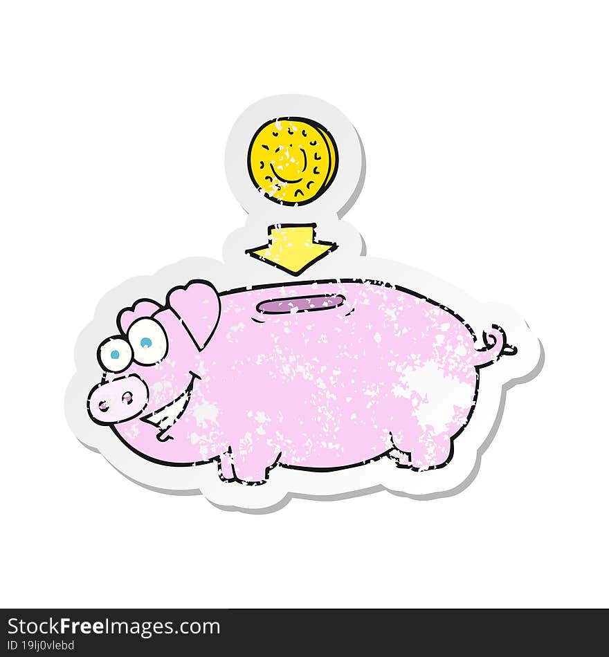 retro distressed sticker of a cartoon piggy bank