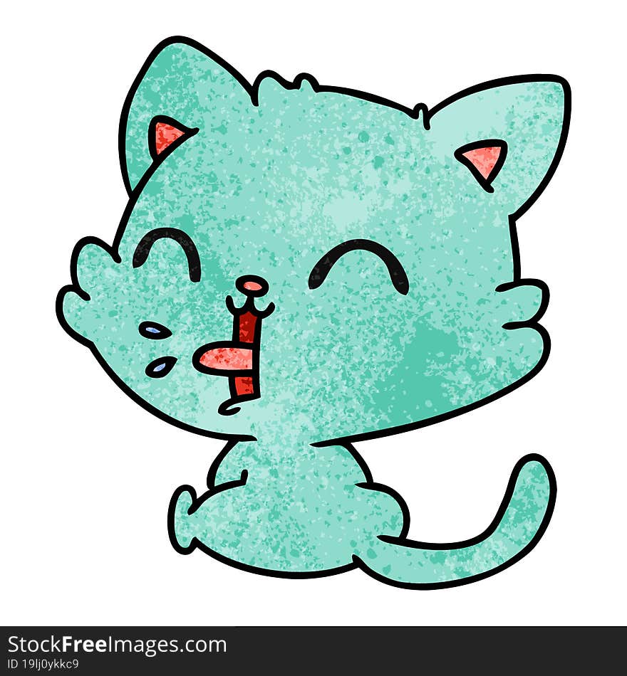 freehand drawn textured cartoon of cute kawaii cat