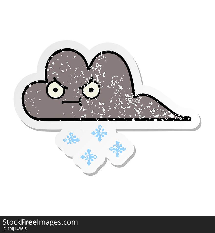 Distressed Sticker Of A Cute Cartoon Storm Snow Cloud