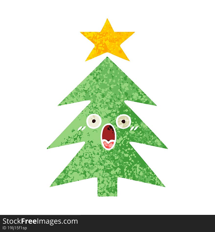 Retro Illustration Style Cartoon Christmas Tree