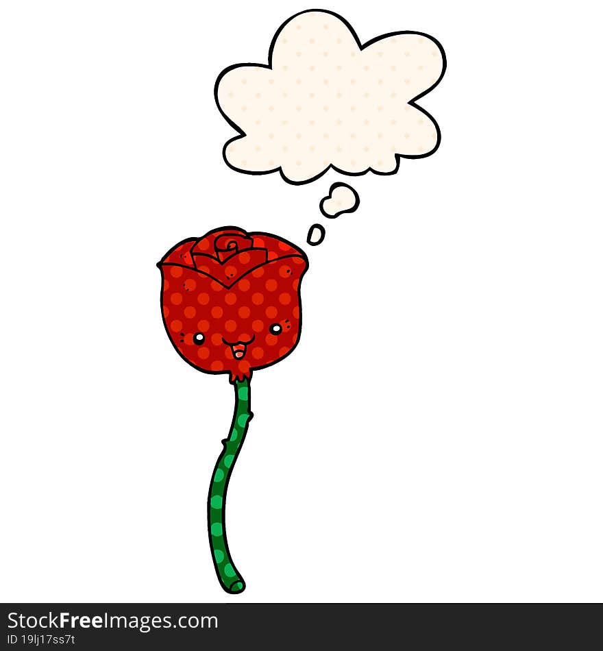 cartoon flower and thought bubble in comic book style