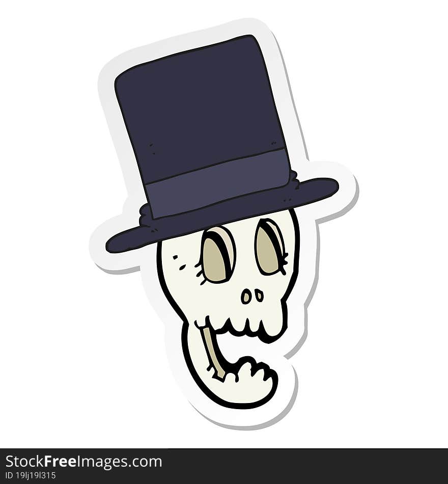 sticker of a cartoon skull wearing top hat