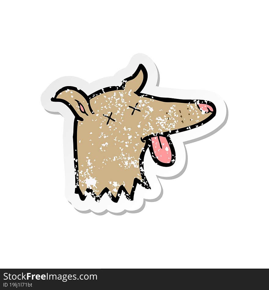 Retro Distressed Sticker Of A Cartoon Dead Dog Face