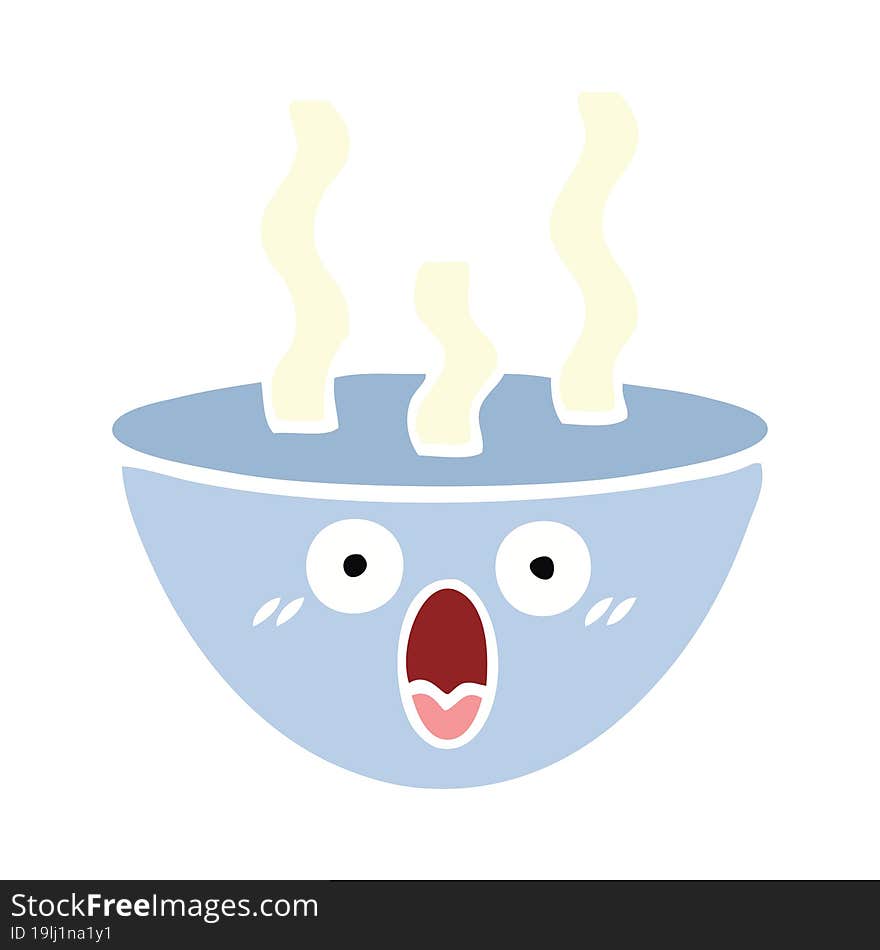 flat color retro cartoon bowl of hot soup