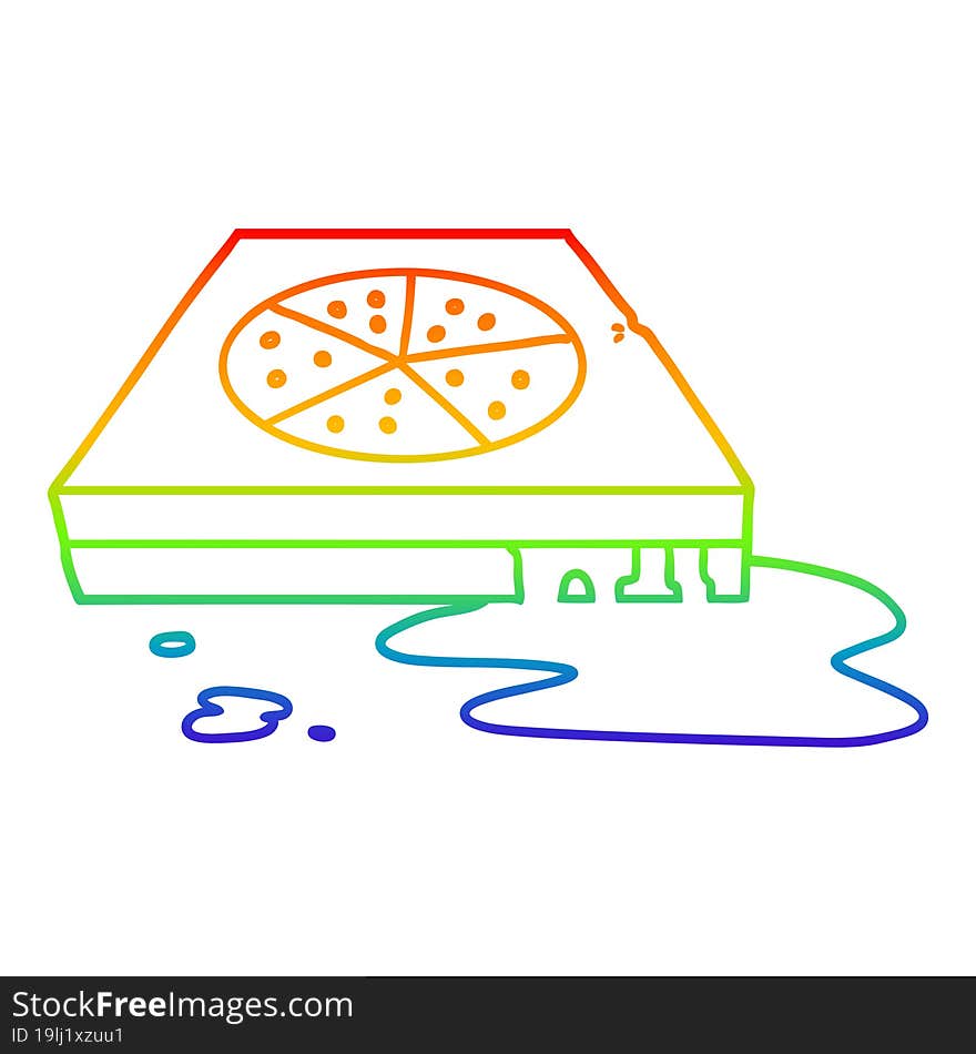 rainbow gradient line drawing cartoon greasy pizza