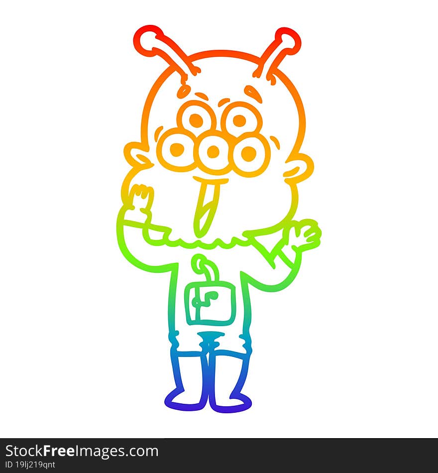 Rainbow Gradient Line Drawing Happy Cartoon Alien