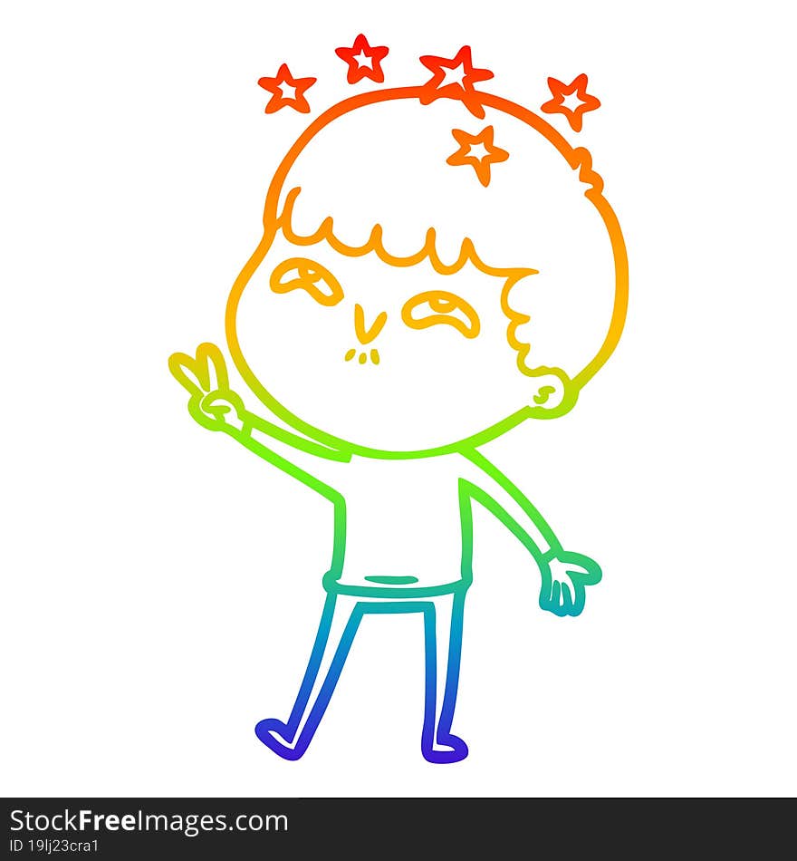 rainbow gradient line drawing cartoon amazed boy