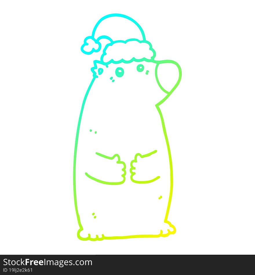 cold gradient line drawing cartoon bear wearing christmas hat