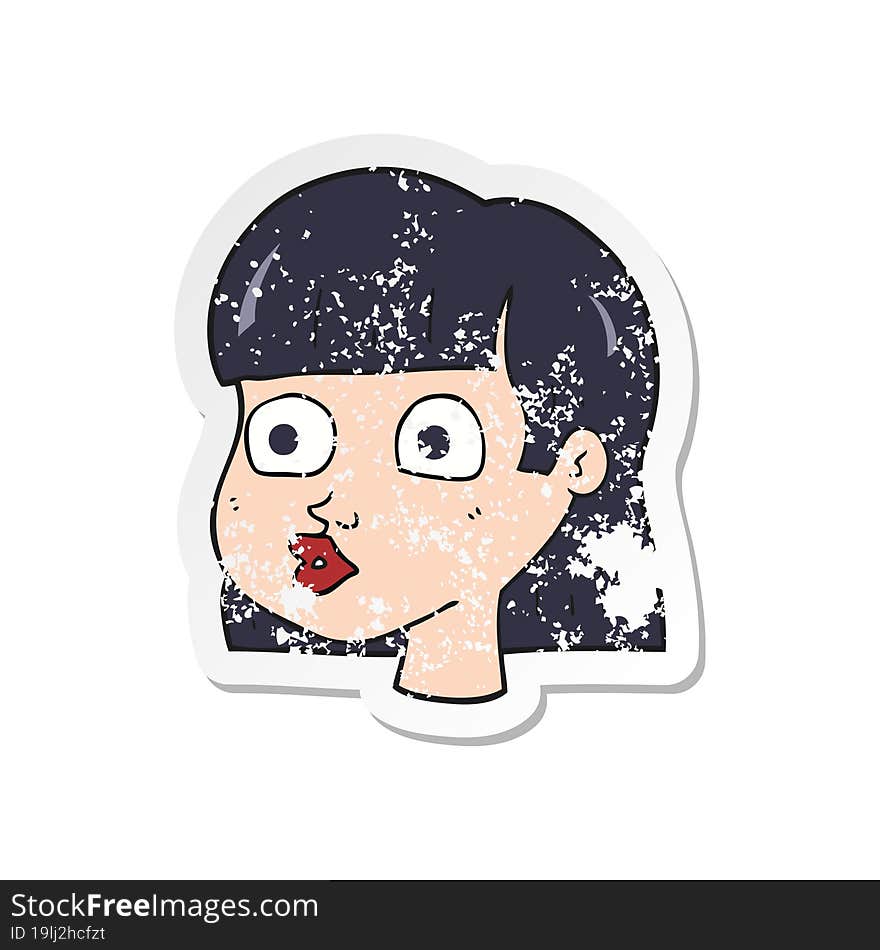 Retro Distressed Sticker Of A Cartoon Female Face