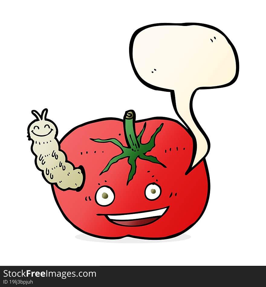 cartoon tomato with bug with speech bubble