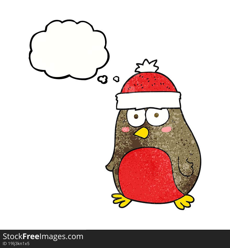 thought bubble textured cartoon christmas robin