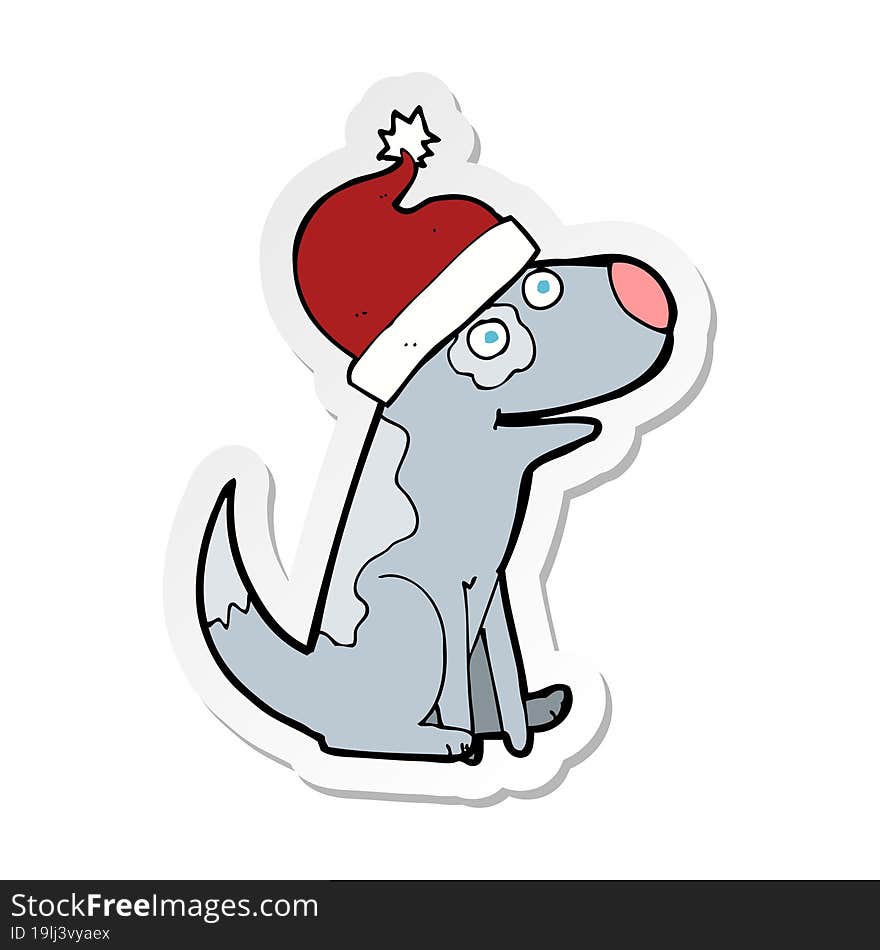 sticker of a cartoon dog wearing christmas hat