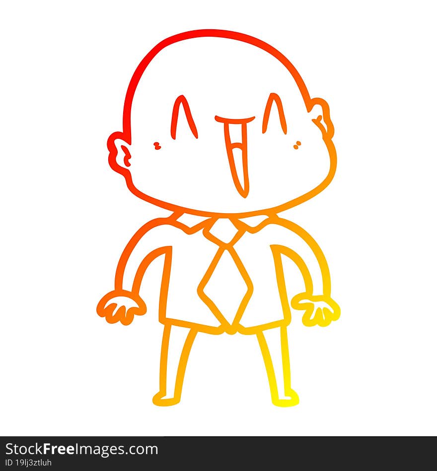 warm gradient line drawing of a happy cartoon bald man