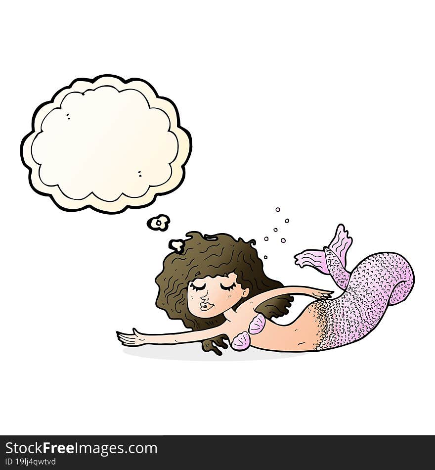 cartoon mermaid with thought bubble