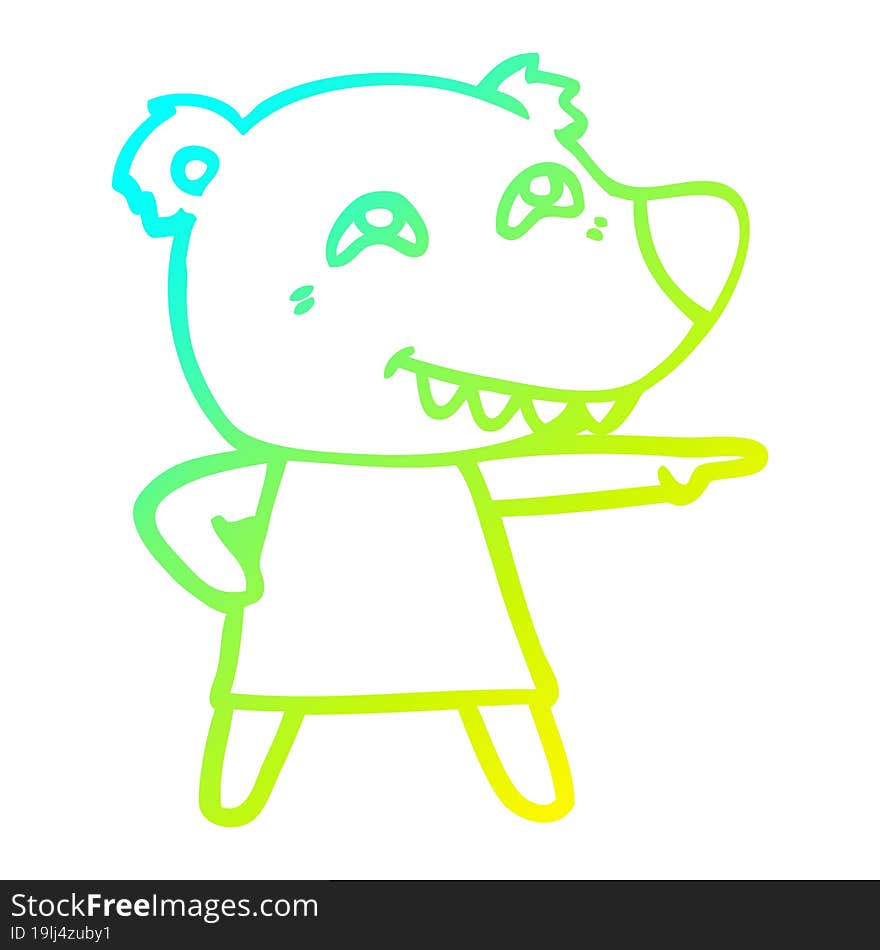 cold gradient line drawing cartoon pointing bear girl showing teeth