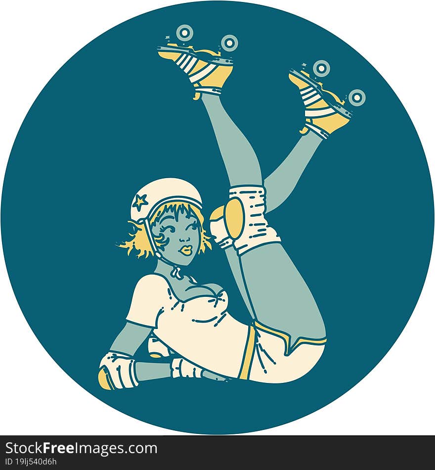 tattoo style icon of a pinup roller derby girl