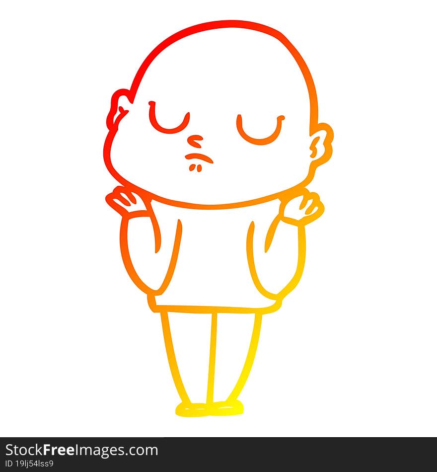 warm gradient line drawing of a cartoon bald man