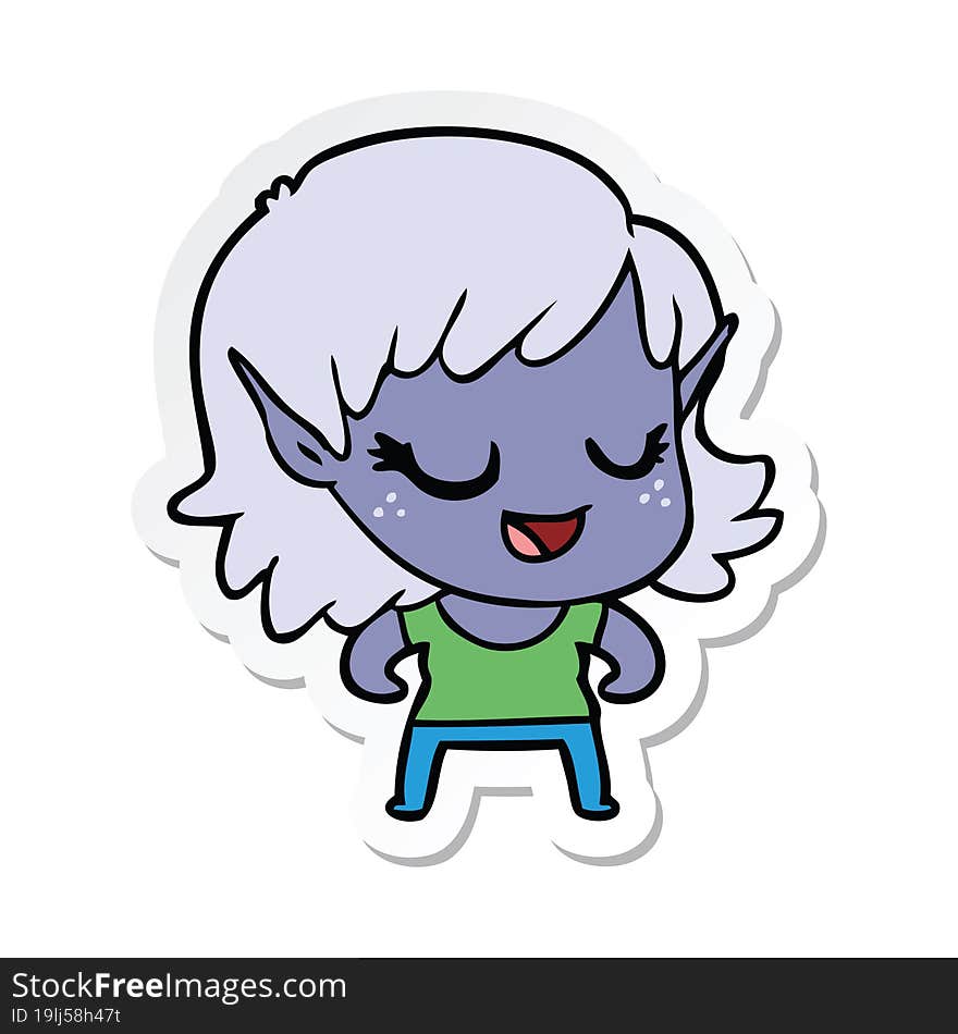 sticker of a happy cartoon elf girl