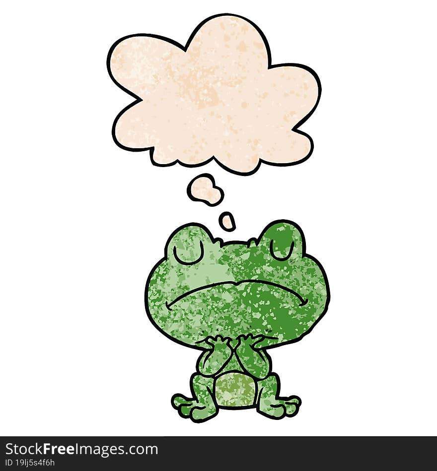 cartoon frog and thought bubble in grunge texture pattern style