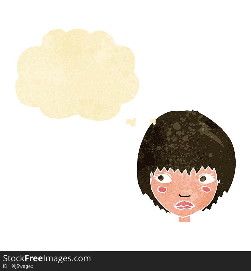 cartoon unhappy girl with thought bubble