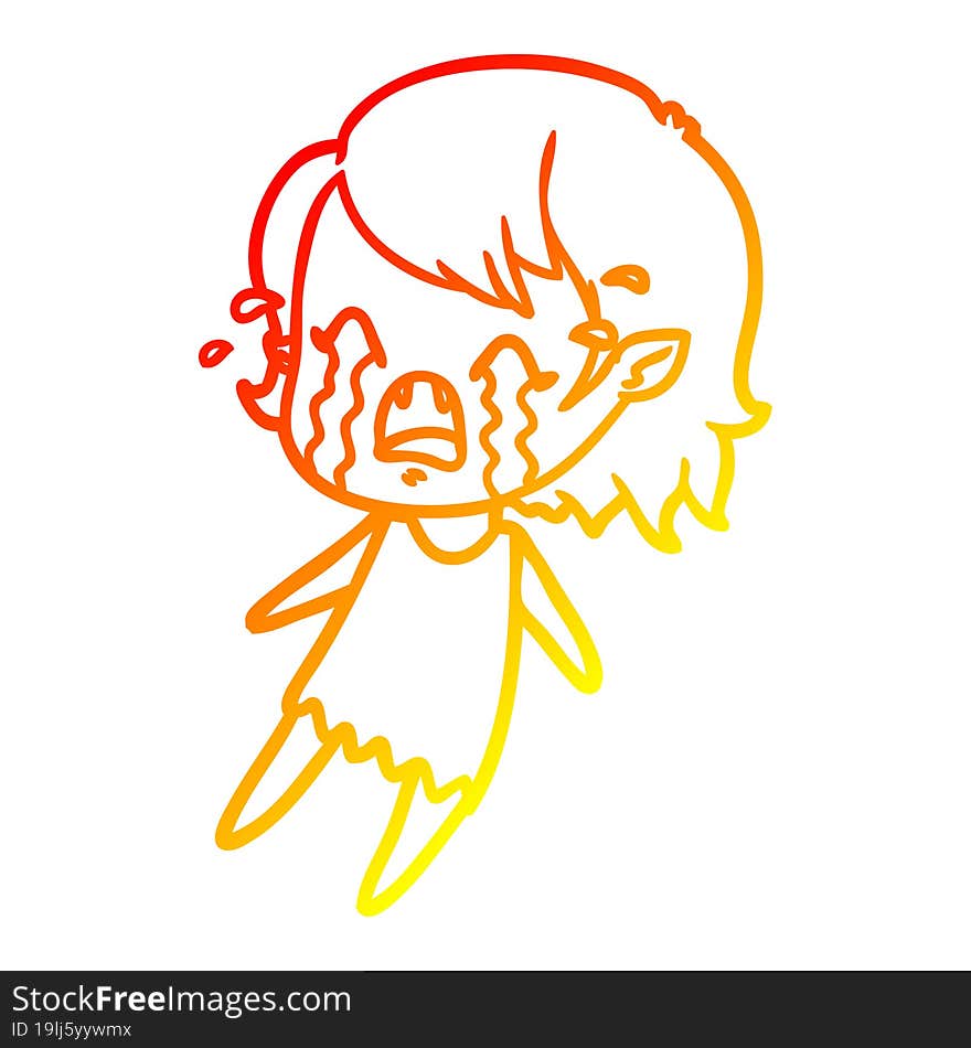 warm gradient line drawing cartoon crying vampire girl