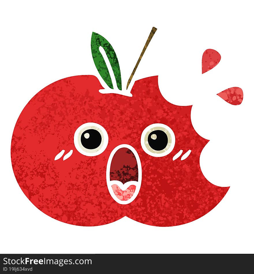 retro illustration style cartoon red apple