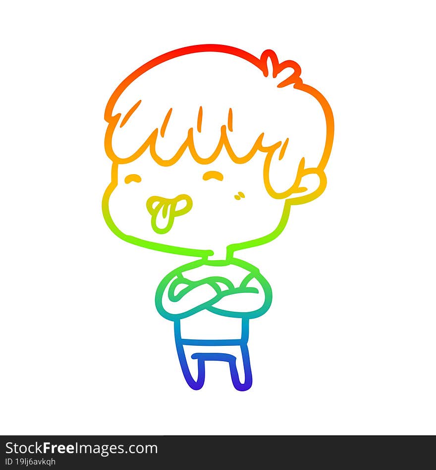 rainbow gradient line drawing boy sticking out tongue