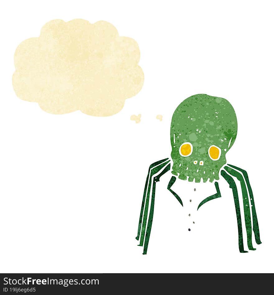 cartoon spooky skull spider with thought bubble