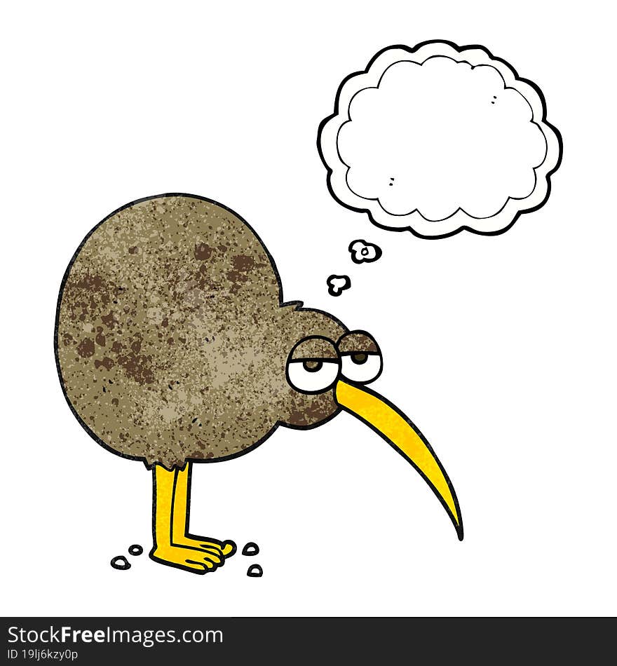 freehand drawn thought bubble textured cartoon kiwi