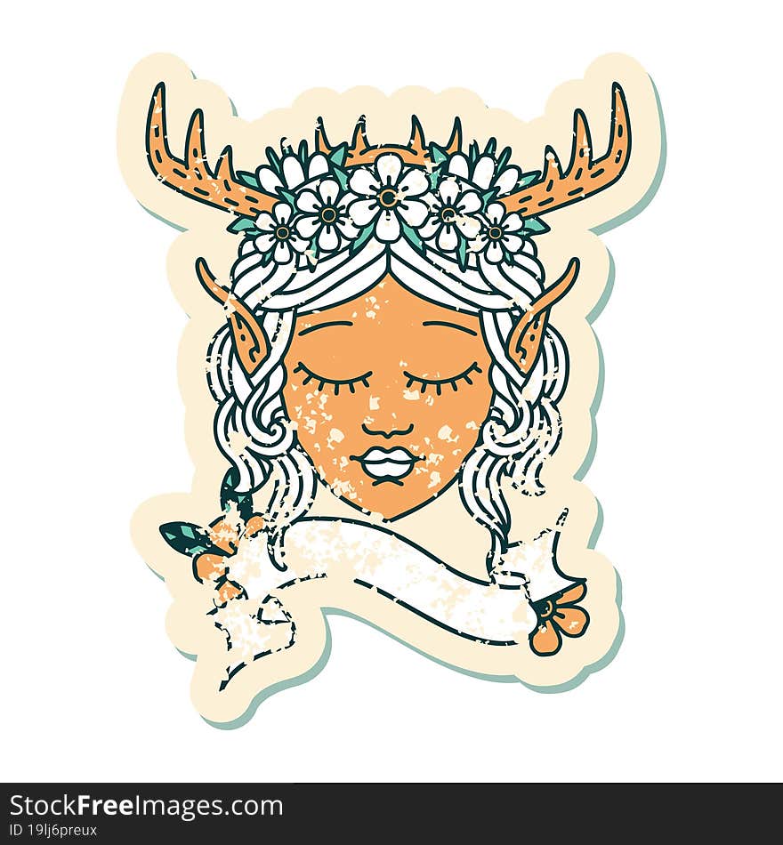 Retro Tattoo Style elf druid character face. Retro Tattoo Style elf druid character face