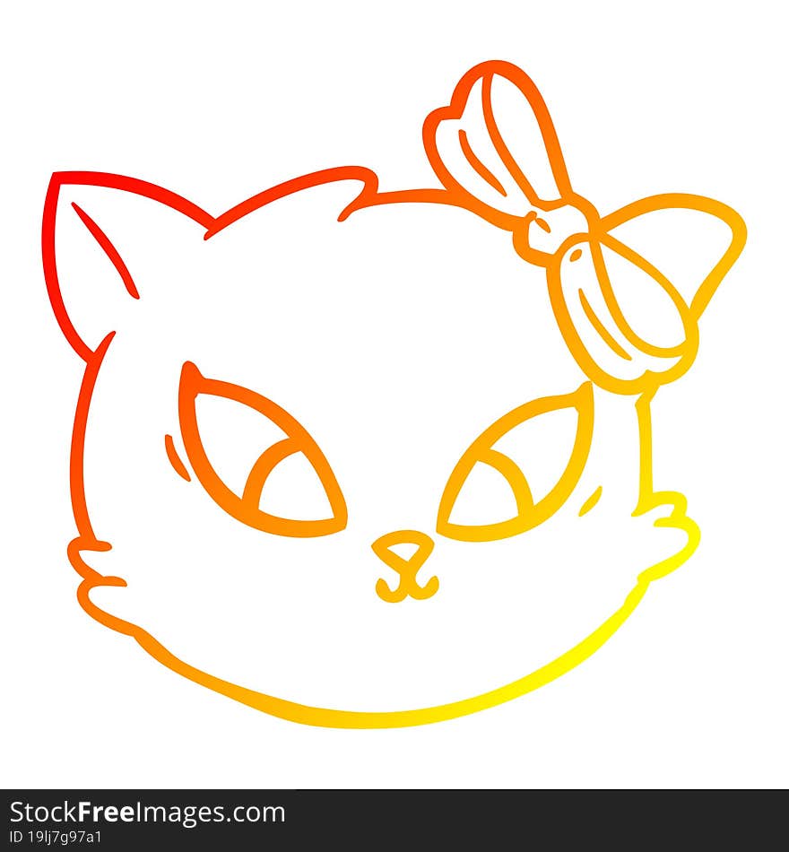 Warm Gradient Line Drawing Cute Cartoon Cat With Bow