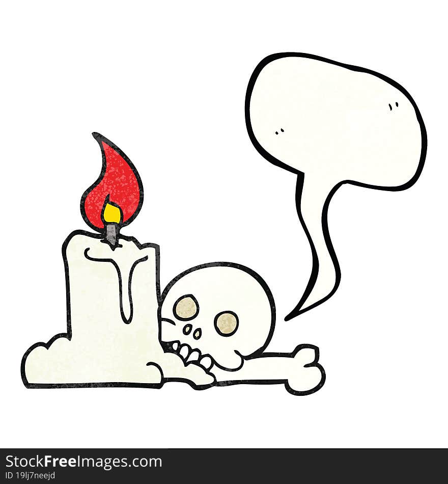 Speech Bubble Textured Cartoon Spooky Skull And Candle