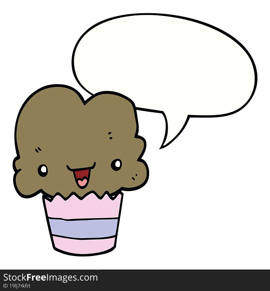 Cartoon Cupcake And Face And Speech Bubble